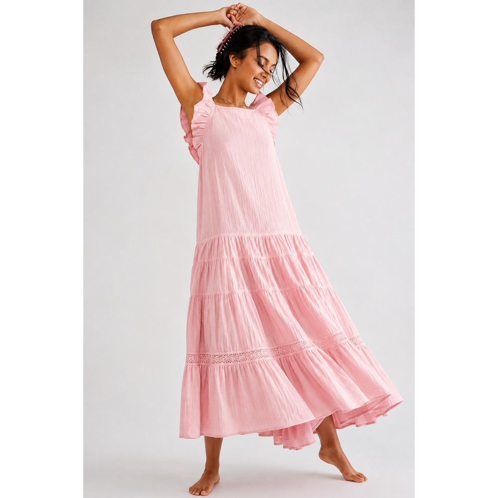 Free People Endless Summer Caught In Motion Maxi Dress Medium Pink Boho NWT
